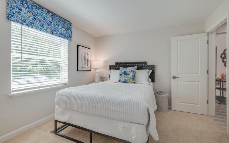 carpeted bedroom with a large window